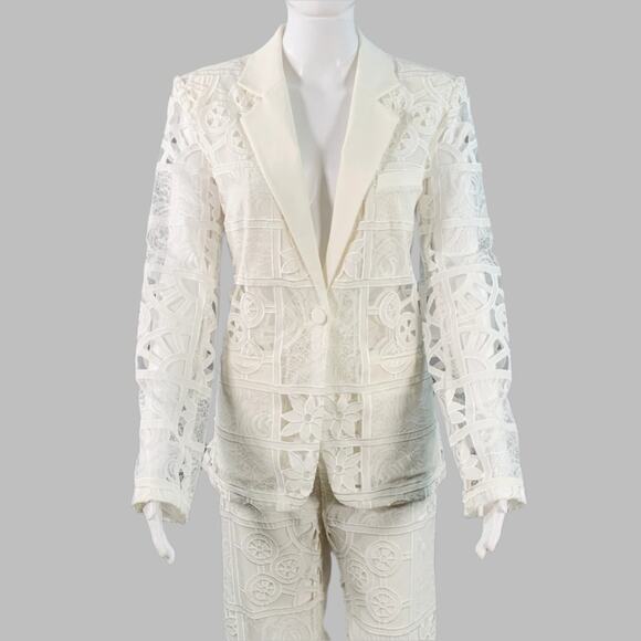 ALEXIS Size M Cream Polyester Cotton Lace Notch Lapel Pantsuit - Picture 1 of 10
